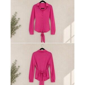 Cupshe Hot Pink Tie Front Button Blouse Size M